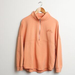 Pink Victorias Secret Varsity Half Zip Sweatshirt Womens Medium Peach Pullover